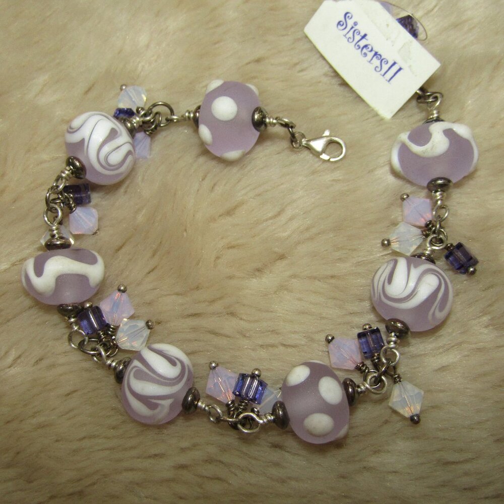 Sisters II Lilac Glass Lampwork and Crystal Bracelet